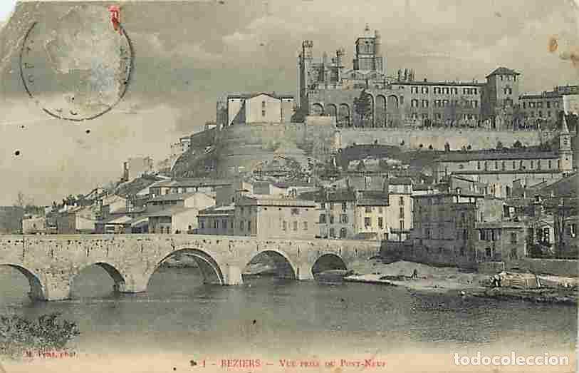 Cartoline: France - 34 - B&eacute;ziers - Vue prise du Pont-Neuf - Etat carte abim&eacute;e coin manquant - Oblit&eacute;ration rond