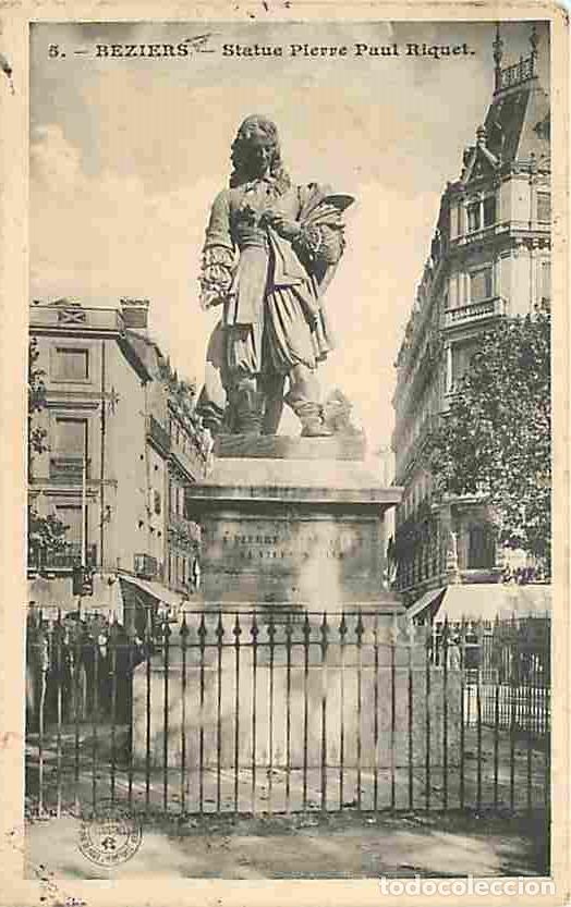 Postales: France - 34 - B&eacute;ziers - Statue Pierre Paul Riquet - Oblit&eacute;ration ronde de 1908 - CPA - Voir Scans Re