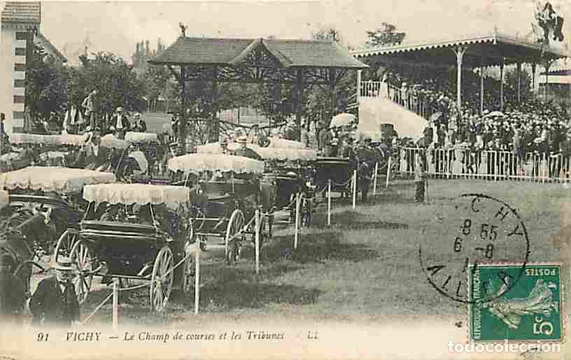 Postales: France - 03 - Vichy - Le Champ de courses et les Tribunes - Anim&eacute;e - Cal&egrave;ches - Chevaux - Oblit&eacute;rati