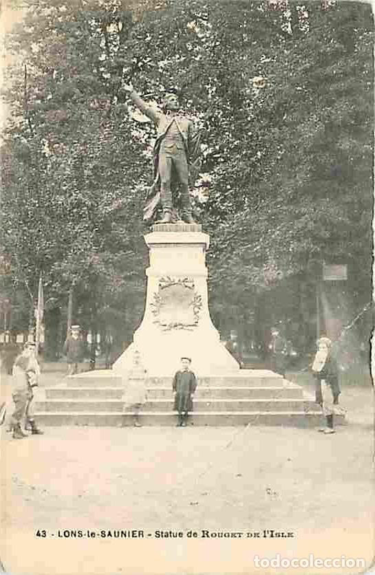 Postais: France - 39 - Lons le Saunier - Statue de Rouget de l'Isle - Anim&eacute;e - Etat pli visible - CPA - Voir