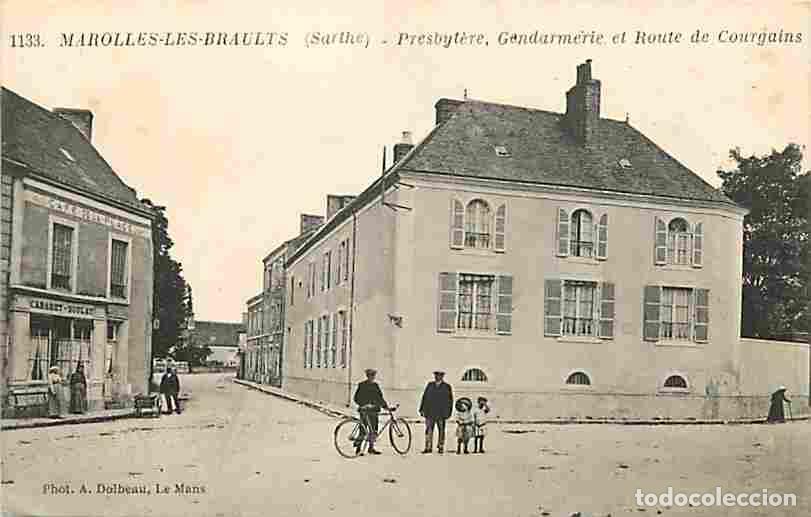 Postales: France - 72 - Marolles les Braults - presbyt&egrave;re, Gendarmerie et Route de Courgains - Anim&eacute;e - Corres