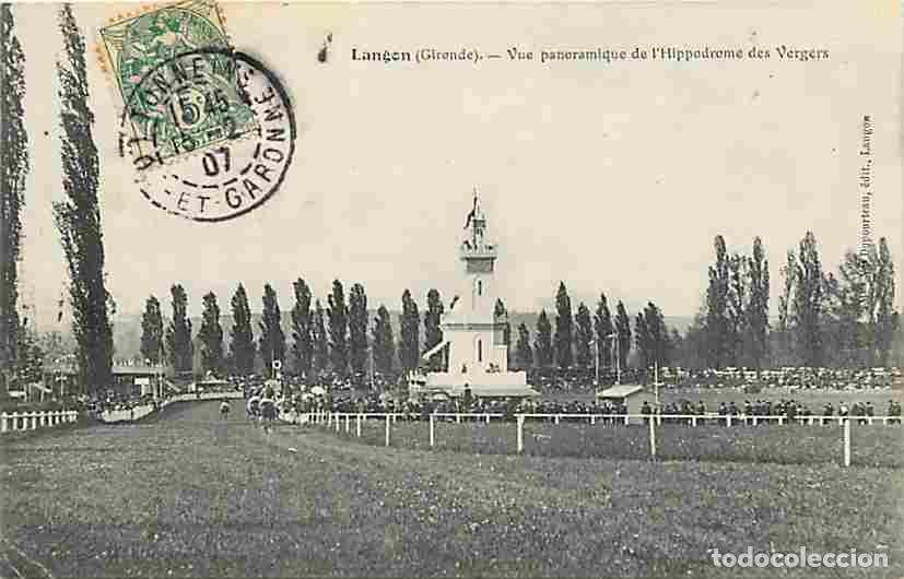 Postales: France - 33 - Langon - Vue panoramique de l'Hippodrome des Vergers - Anim&eacute;e - Course hippique - Chev