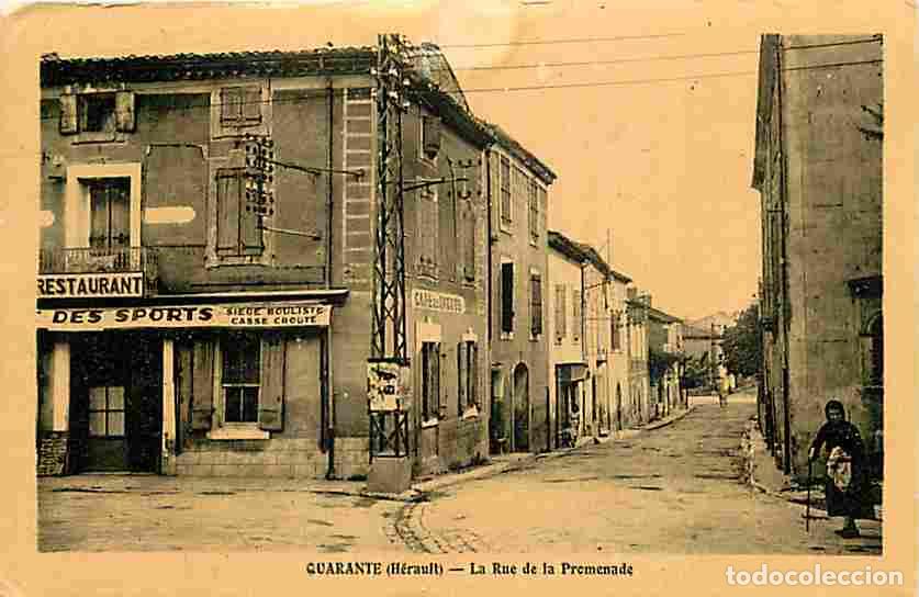 Postcards: France - 34 - Quarante - La Rue de la Promenade - Anim&eacute;e - Oblit&eacute;ration ronde de 1954 - Voir Timbre