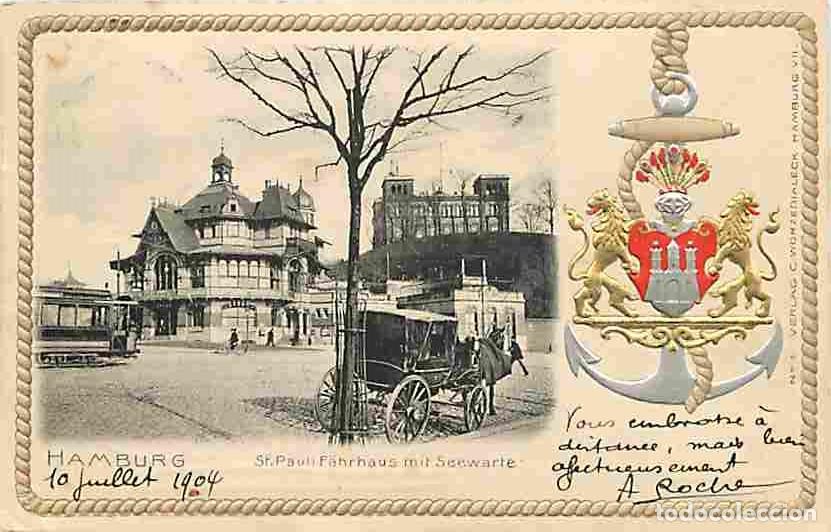 Cartes Postales: Allemagne - Hamburg - St Pauli Fahraus mit Seewarte - Anim&eacute;e - Blasons - Chevaux - Cal&egrave;che - Pr&eacute;curs
