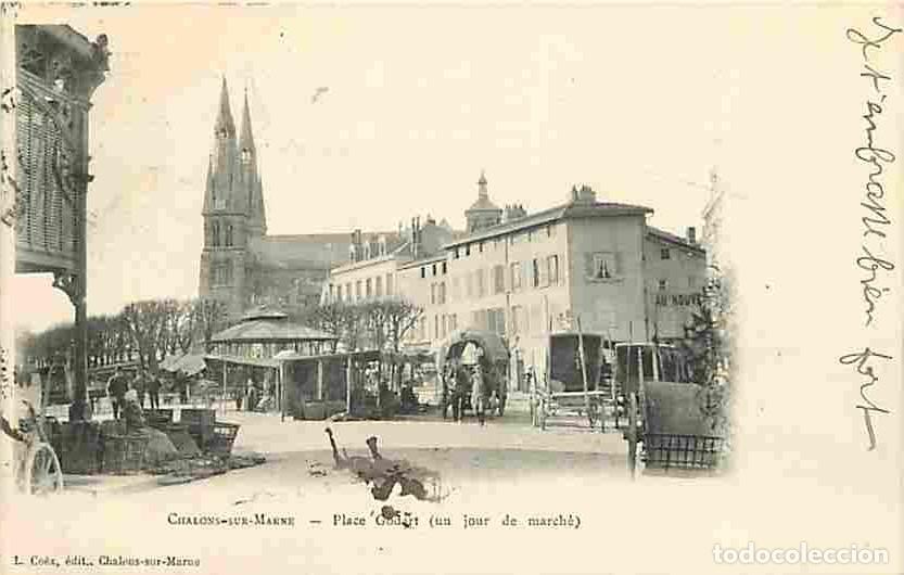Cartes Postales: France - 51 - Chalons sur Marne - Place Godart - Anim&eacute;e - Attelage de Chevaux - Pr&eacute;curseur - Oblit&eacute;r