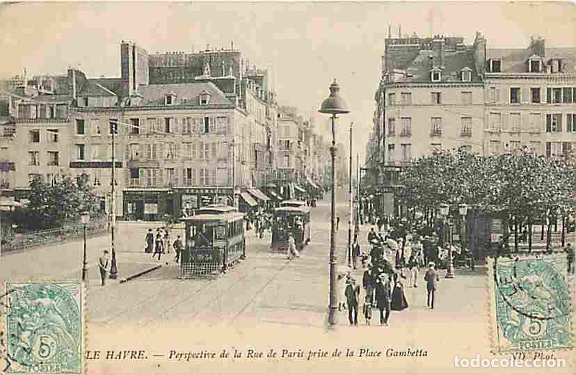 Cartoline: France - 76 - Le Havre - Perspective de la Rue de Paris prise de la Place Gambetta - Anim&eacute;e - Tramwa