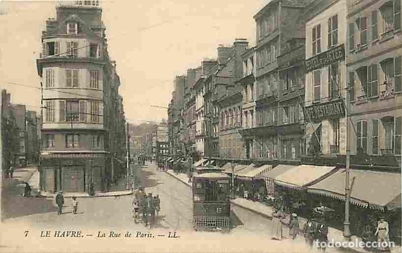 Cartoline: France - 76 - Le Havre - La Rue de Paris - Anim&eacute;e - Tramway - Correspondance - Oblit&eacute;ration ronde de