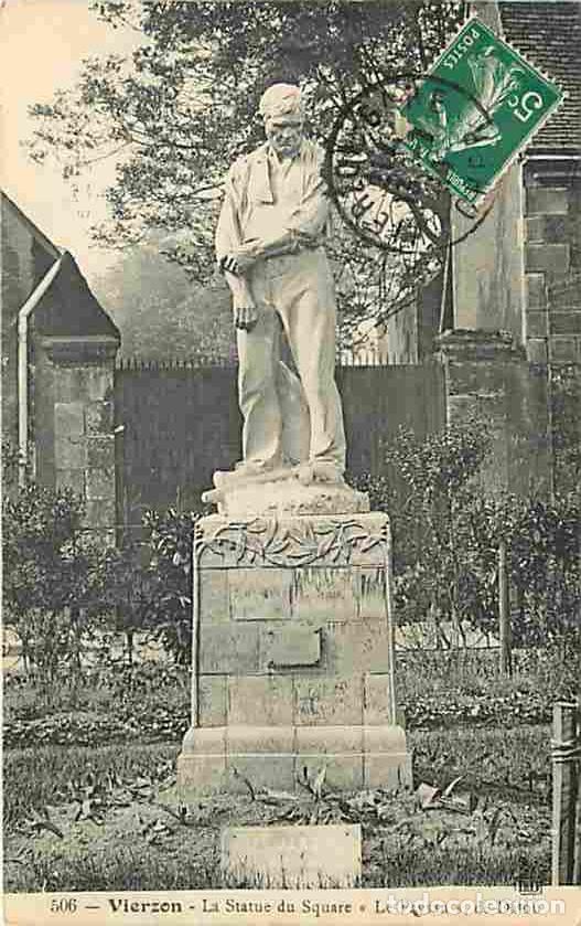 Postales: France - 18 - Vierzon - La Statue du Square Le Paysan de Dalou - Oblit&eacute;ration ronde de 1914 - CPA -