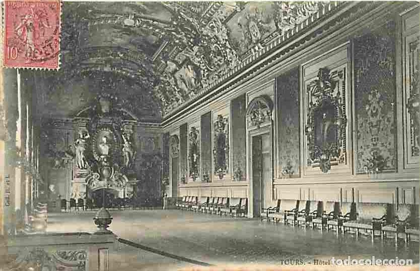 Cartoline: France - 37 - Tours - Hotel de Ville - Salle des Fetes - Correspondance - Oblit&eacute;ration ronde de 1907