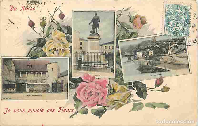 Postkarten: France - 47 - N&eacute;rac - De N&eacute;rac je vous envoie des fleurs - Multivues - Coloris&eacute;e - Oblit&eacute;ration rond