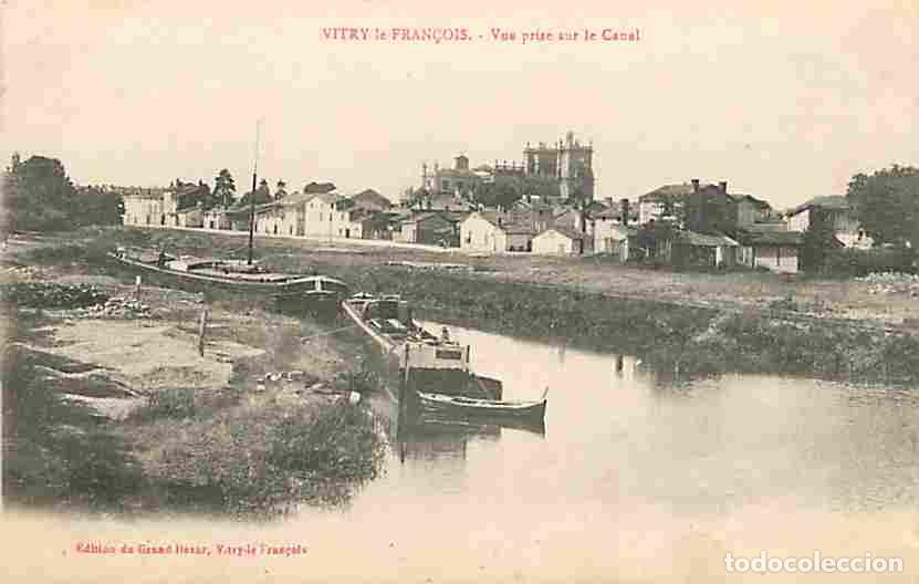 Cartes Postales: France - 51 - Vitry le Fran&ccedil;ois - Vue prise sur le Canal - P&eacute;niches - Correspondance - Voyag&eacute;e en 19