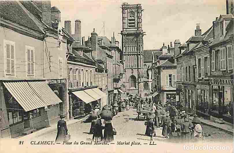 Postais: France - 58 - Clamecy - Place du Grand March&eacute; - Anim&eacute;e - Oblit&eacute;ration ronde de 1924 - CPA - Voir Sca
