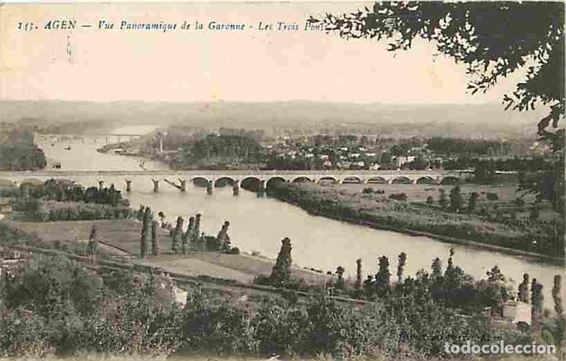 Postcards: France - 47 - Agen - Vue Panoramique de la Garonne - Les Trois ponts - Correspondance - Oblit&eacute;ration