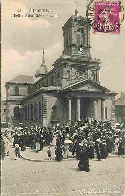 Postales: France - 50 - Cherbourg - L'Eglise Saint-Cl&eacute;ment - Anim&eacute;e - Oblit&eacute;ration ronde de 1933 - CPA - Voir
