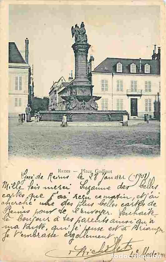 Postales: France - 51 - Reims - Place Godinot - Anim&eacute;e - Pr&eacute;curseur - Oblit&eacute;ration ronde de 1901 - CPA - Voir
