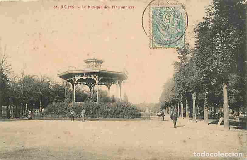 Postales: France - 51 - Reims - Le Kiosque des Marronniers - Anim&eacute;e - Oblit&eacute;ration ronde de 1907 - CPA - Voir