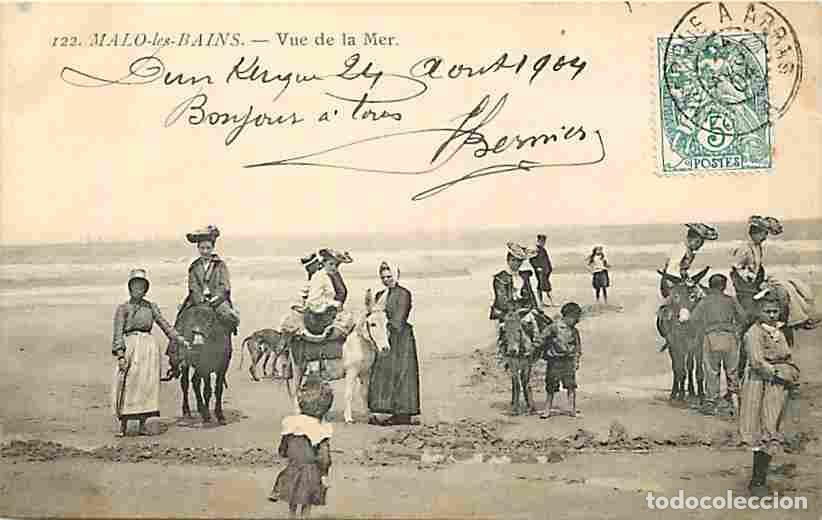 Cartes Postales: France - 59 - Malo les Bains - Vue de la Mer - Anim&eacute;e - Sc&egrave;nes de Plage - Anes - Oblit&eacute;ration ronde