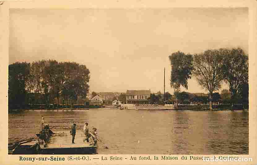 Postales: France - 78 - Rosny sur Seine - La Seine - Au fond la Maison du Passeur &agrave; Guernes - Anim&eacute;e - Carte N