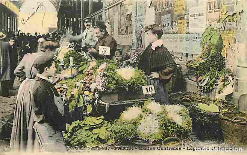 Cartoline: France - 75 - Paris 1 - Halles Centrales - L&eacute;gumes et Salades - Anim&eacute;e - Coloris&eacute;e - CPA - Voir Scan