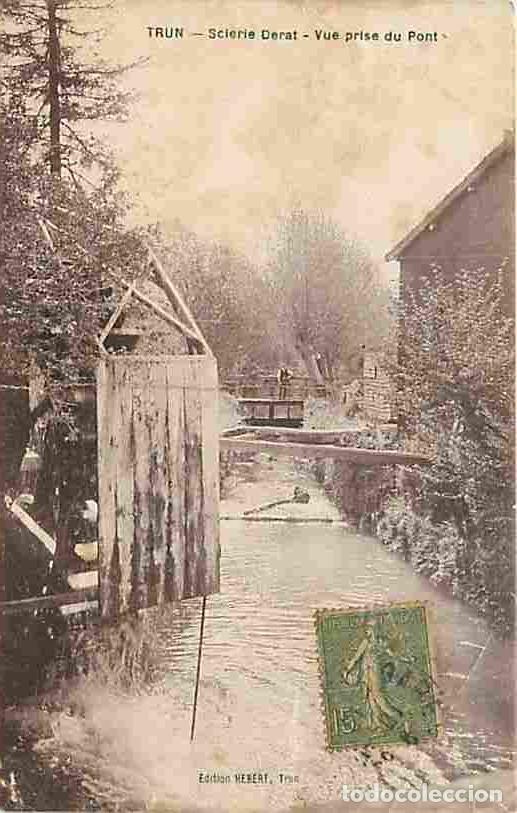 Postales: France - 61 - Trun - Scierie Derat - Vue prise du Pont - Anim&eacute;e - Correspondance - Etat gros plis vi