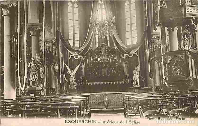Postales: France - 62 - Esquerchin - Int&eacute;rieur de l'Eglise - Oblit&eacute;ration ronde de 1936 - CPA - Voir Scans Rec