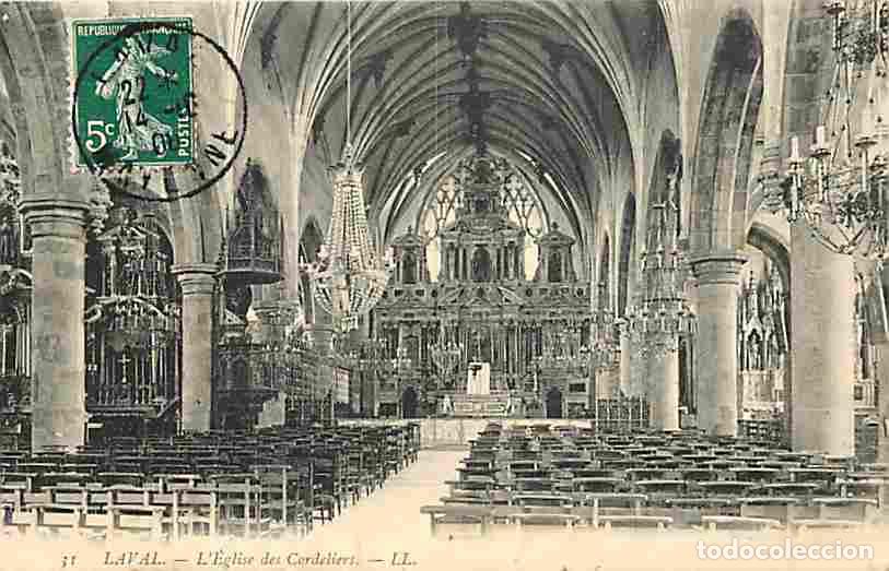 Cartoline: France - 53 - Laval - L'&Eacute;glise des Cordeliers - Oblit&eacute;ration ronde de 1908 - CPA - Voir Scans Recto-