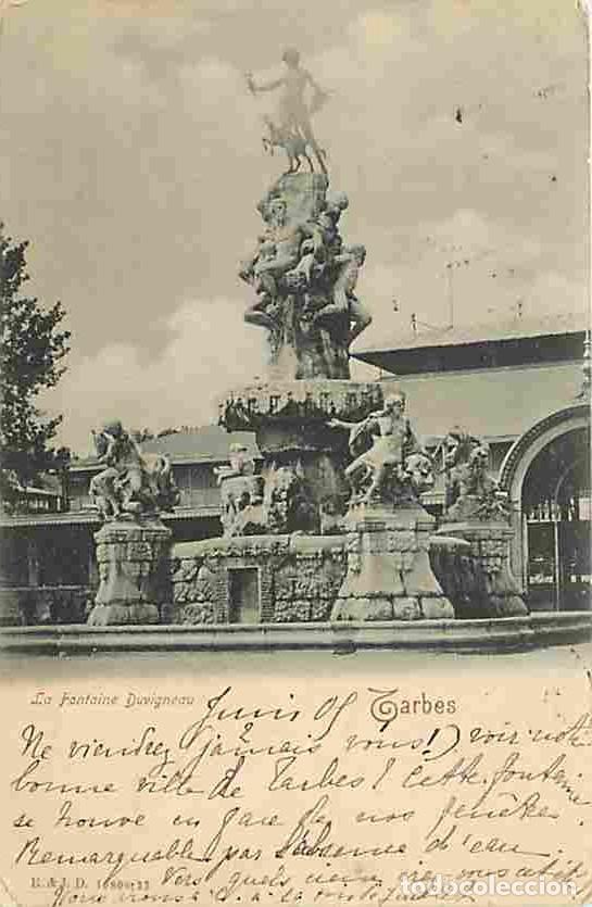 Postais: France - 65 - Tarbes - La Fontaine Duvigneau - Oblit&eacute;ration ronde de 1905 - Etat pli visible - CPA -