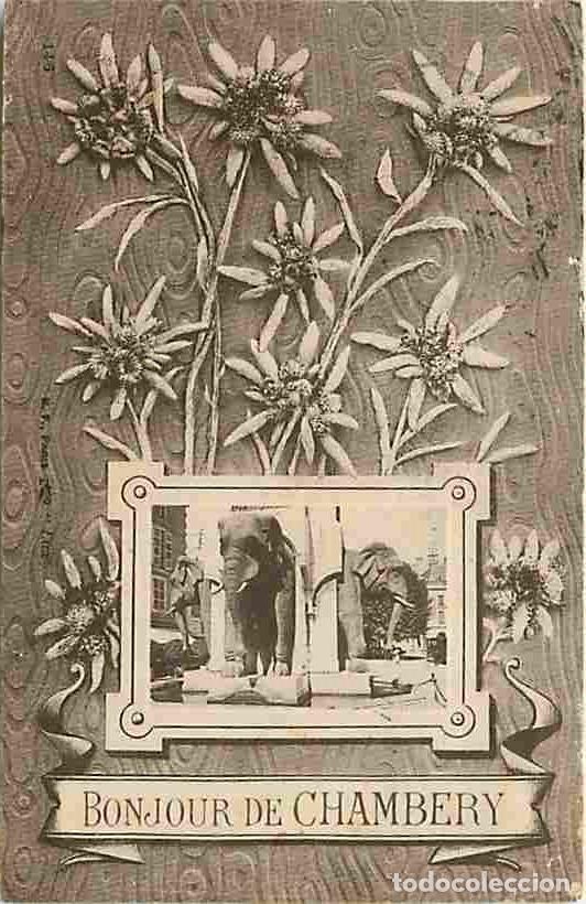 Cartes Postales: France - 73 - Chamb&eacute;ry - Bonjour de Chamb&eacute;ry - Fontaine des 4 sans culs - El&eacute;phants - Oblit&eacute;ration r