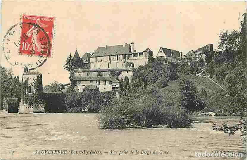 Cartes Postales: France - 64 - Sauveterre de B&eacute;arn - Vue prise de la Berge du Gave - Oblit&eacute;ration ronde de 1908 - CPA