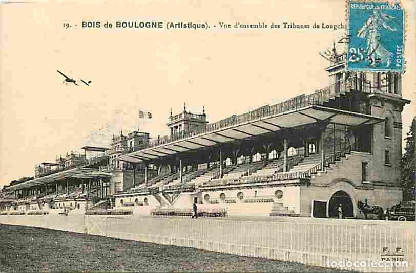 Cartoline: France - 75 - Paris 16 - Bois de Boulogne - Vue d'ensemble des Tribunes de Longchamp - Oblit&eacute;ration