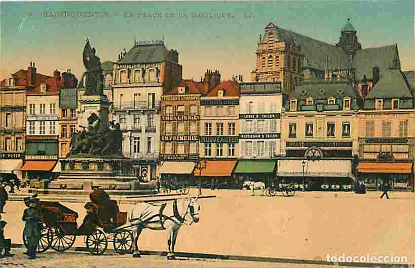 Postais: France - 02 - Saint Quentin - La Place et la Basilique - Anim&eacute;e - Cal&egrave;che - Coloris&eacute;e - Carte Neuve
