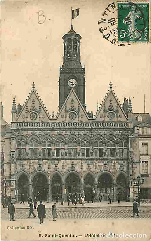 Postais: France - 02 - Saint Quentin - L'Hotel de Ville - Anim&eacute;e - Oblit&eacute;ration ronde de 1908 - CPA - Voir Sc