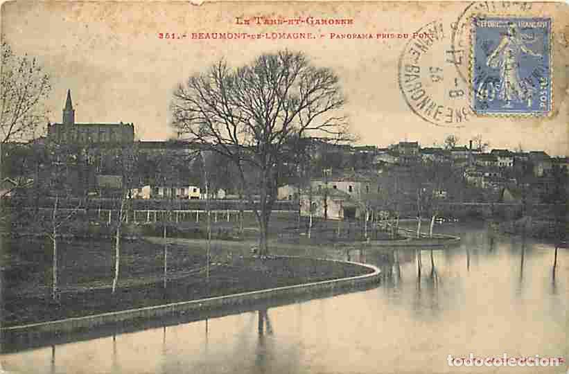Postais: France - 82 - Beaumont de Lomagne - Panorama pris du Pont - Correspondance - Voyag&eacute;e en 1933 - CPA -