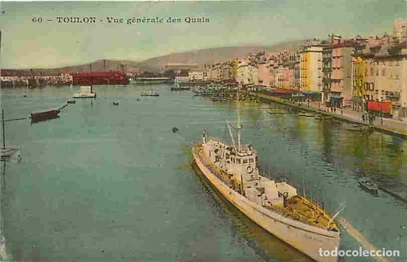 Postkarten: France - 83 - Toulon - Vue g&eacute;n&eacute;rale des Quais - Bateaux - Coloris&eacute;e - Oblit&eacute;ration ronde de 1927 - C