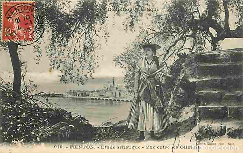 Postkarten: France - 06 - Menton - Etude artistique - Vue entre les Oliviers - Anim&eacute;e - Mentonnaise - Folklore -