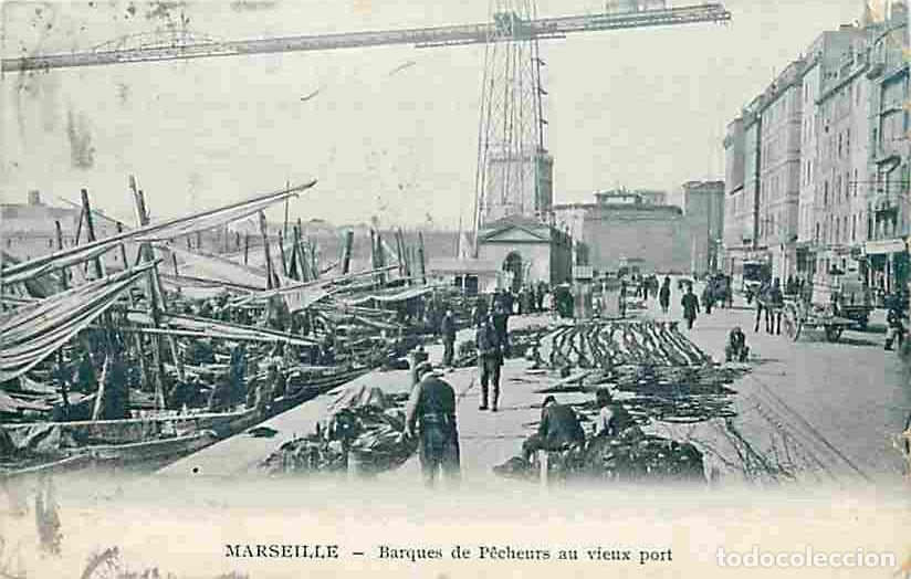 Postales: France - 13 - Marseille - Barques de Pecheurs au vieux port - Anim&eacute;e - Oblit&eacute;ration ronde de 1906 -