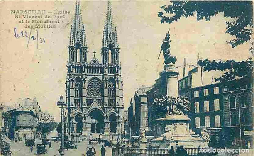 Postales: France - 13 - Marseille - Eglise Saint Vincent de Paul et le Monument des Mobiles - Anim&eacute;e - Voyag&eacute;e