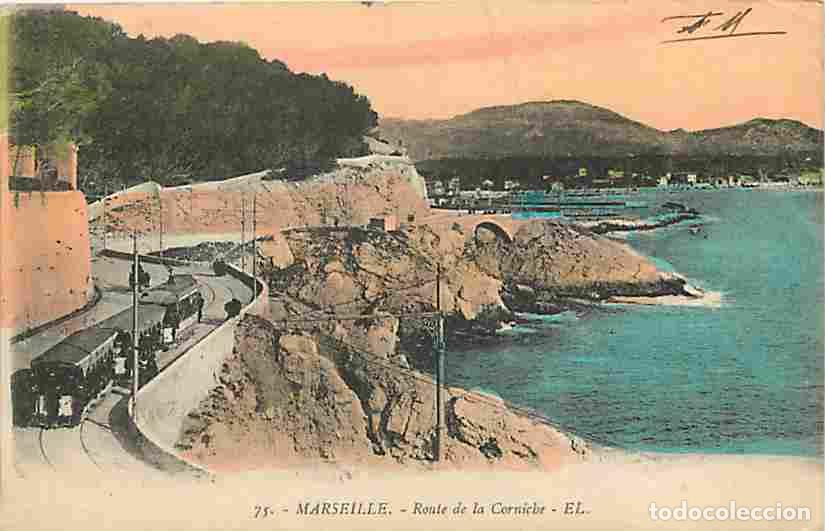 Postales: France - 13 - Marseille - Route de la Corniche - Anim&eacute;e - Tramway - Coloris&eacute;e - Voyag&eacute;e en 1918 - CP