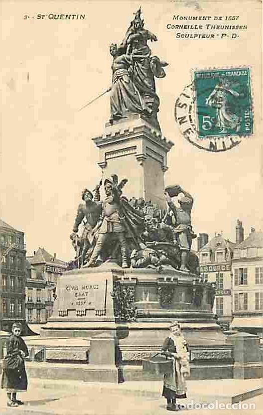 Postais: France - 02 - Saint Quentin - Le Monument de 1557 - Anim&eacute;e - Oblit&eacute;ration ronde de 1911 - CPA - Voir