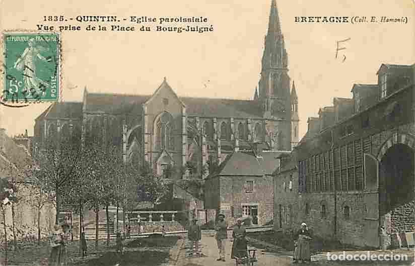 Cartes Postales: France - 22 - Quintin - Vue prise de la Place du Bourg-Juign&eacute; - Anim&eacute;e - Oblit&eacute;ration ronde de 1917