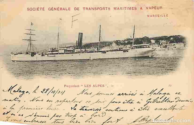 Cartoline: France - 13 - Marseille - Soci&eacute;t&eacute; G&eacute;n&eacute;rale de Transports Maritimes &agrave; Vapeur - Paquebot Les Alpes - B