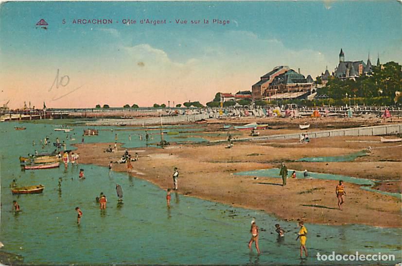 Cartoline: France - 33 - Arcachon - Vue sur la Plage - Anim&eacute;e - Coloris&eacute;e - CPA - Voir Scans Recto-Verso