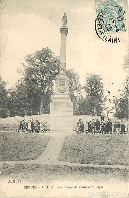 Cartes Postales: France - 35 - Rennes - Au Thabor - Colonne de Vanneau et Papu - Anim&eacute;e - Oblit&eacute;ration ronde de 1905