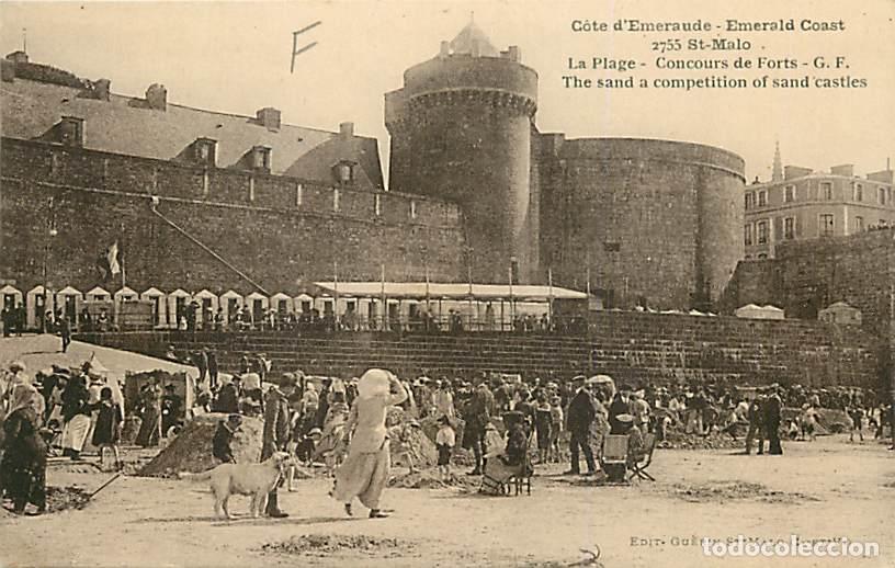 Postales: France - 35 - Saint Malo - La Plage - Concours de Forts - Chateaux de sable - Anim&eacute;e - Chiens - CPA