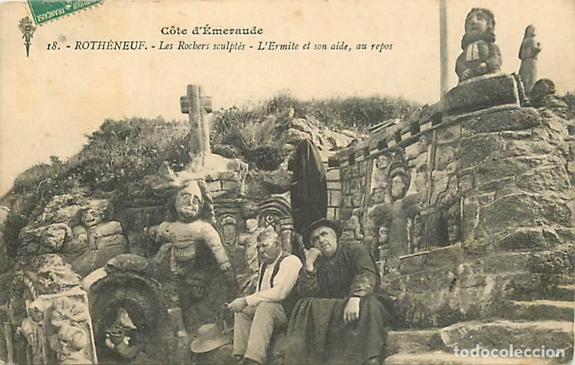 Postales: France - 35 - Roth&eacute;neuf - Les Rochers sculpt&eacute;s - L'Ermite et son aide, au repos - Anim&eacute;e - Oblit&eacute;rat