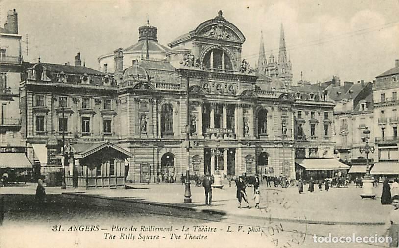 Postales: France - 49 - Angers - Place du Ralliement, le Th&eacute;&acirc;tre - Anim&eacute;e - Oblit&eacute;ration ronde de 1928 - CPA -