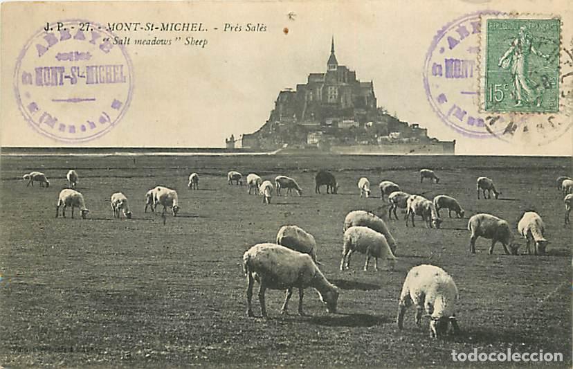 Postales: France - 50 - Le Mont Saint Michel - Pr&eacute;s sal&eacute;s - Moutons - Oblit&eacute;ration ronde de 1921 - Etat trou d