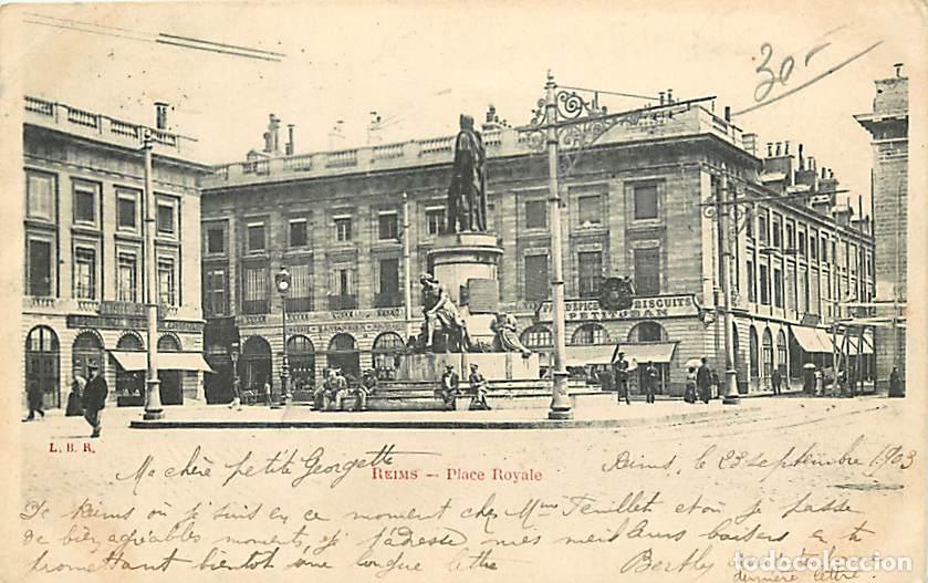 Cartoline: France - 51 - Reims - Place Royale - Anim&eacute;e - Pr&eacute;curseur - Oblit&eacute;ration ronde de 1905 - CPA - Voir S