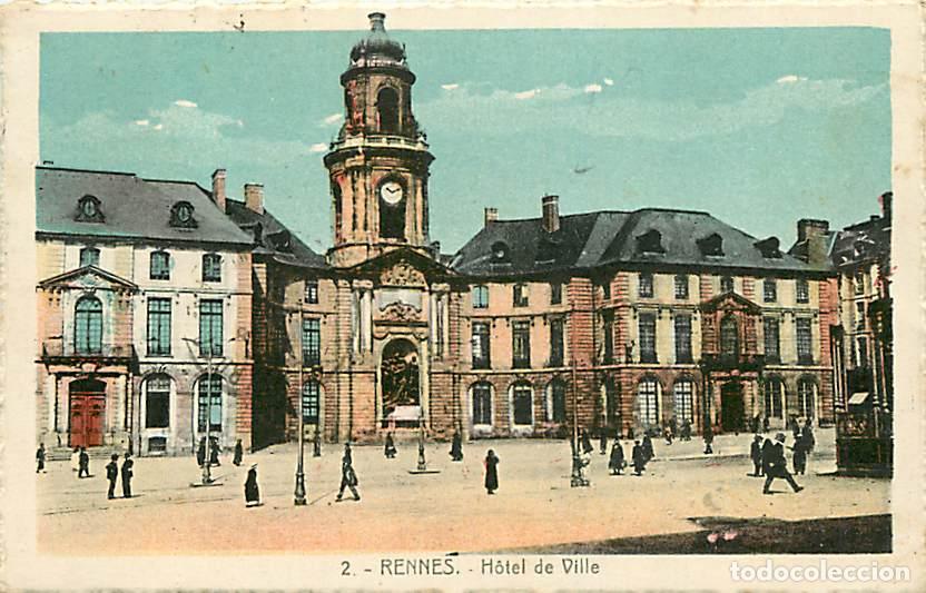 Postais: France - 35 - Rennes - L'Hotel de Ville - Anim&eacute;e - Coloris&eacute;e - Oblit&eacute;ration ronde de 1934 - CPA - Vo