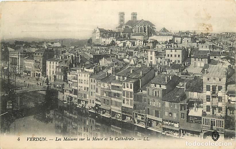 Postais: France - 55 - Verdun - Les Maisons sur la Meuse et la Cath&eacute;drale - Oblit&eacute;ration ronde de 1915 - CPA